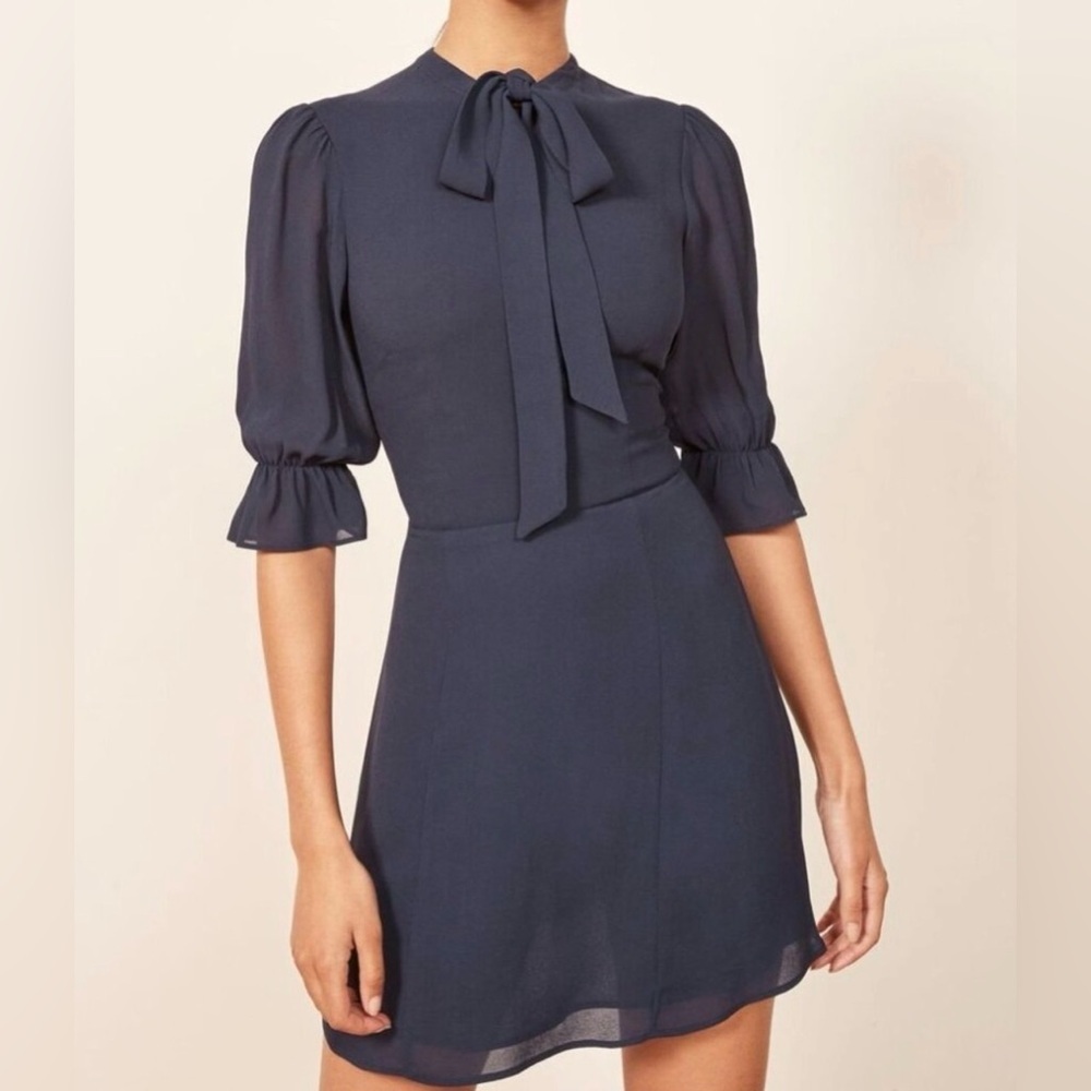 NWT Reformation Cassie Mini Dress In Navy, Size 6